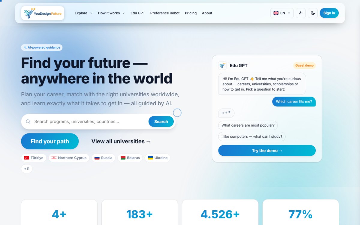YouDesignFuture — Yapay Zekâ Destekli Üniversite & Kariyer Rehberliği Platformu